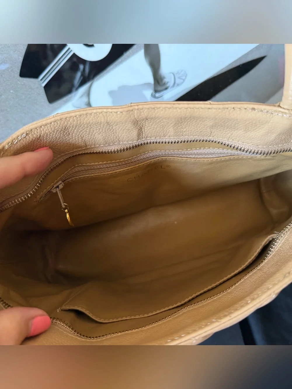 CHANEL Medallion Tote Bag Beige Caviar Leather Large CC Logo